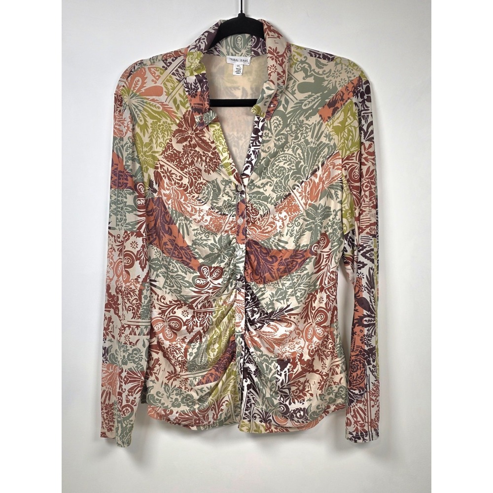 Tribal Jeans Ruched Women's Top Large Multicolor